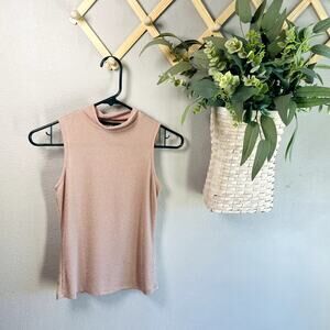 Derek Heart Womens Small Light Pink Sparkly Sleeveless Mock Neck Tank Top Casual